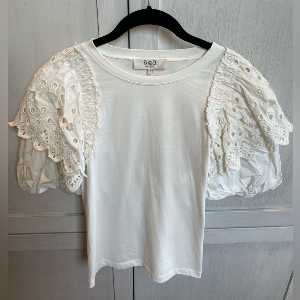 SEA NEW YORK Hazel Eyelet puff sleeve t shirt - Picture 4 of 5